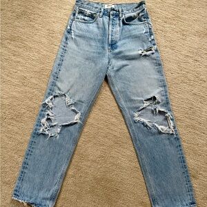 Agolde High Rise Distressed Jeans - Light Blue